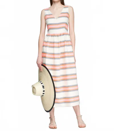 Vilagallo Sleeveless Stripe Print Midi Dress In Cream/ Orange In Pink