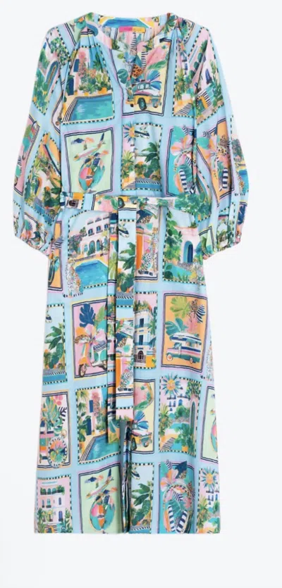 Vilagallo Sole Voila Print Dress In Turquoise Print In Multi