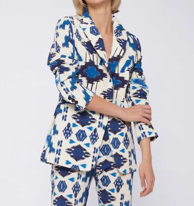 Vilagallo Sophia Jacket In Ikat Blue Print In Multi