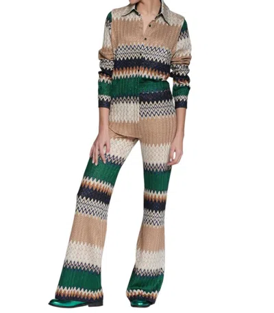 Vilagallo Spikes Print Lurex Trouser In Herringbone Green In Multi