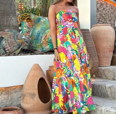 Vilagallo Strapless Fruit Maxi Dress In Frutas Voile In Multi