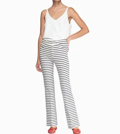 Vilagallo Stripe Flared Knit Pants In Navy & Ecru In White