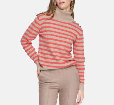 Vilagallo Stripe Turtleneck Sweater In Beige/red In Multi