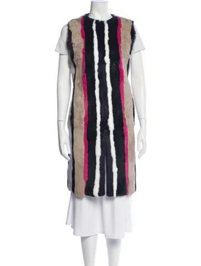 Pre-owned Vilagallo Striped Faux Fur Coat In Blue