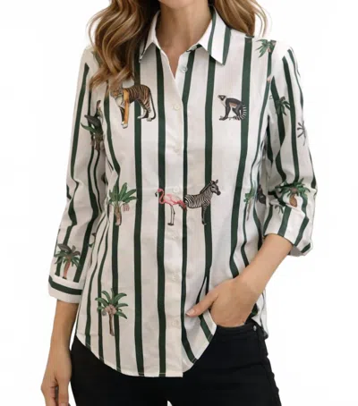 Vilagallo Striped Jungle Shirt In Green/white In Multi