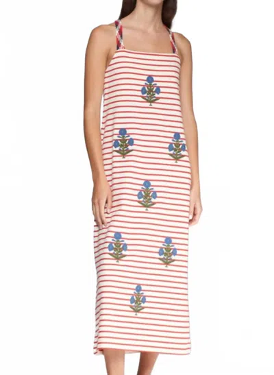 VILAGALLO STRIPED MIDI DRESS IN RED & ECRU