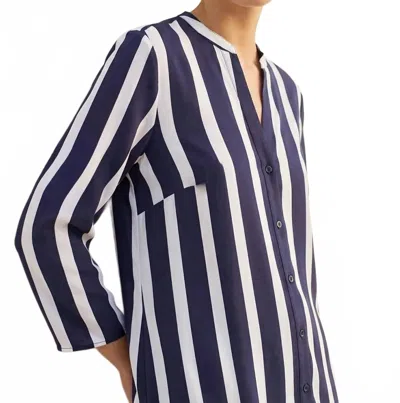 Vilagallo Striped V Neck Shirt In Raya Navy In Blue