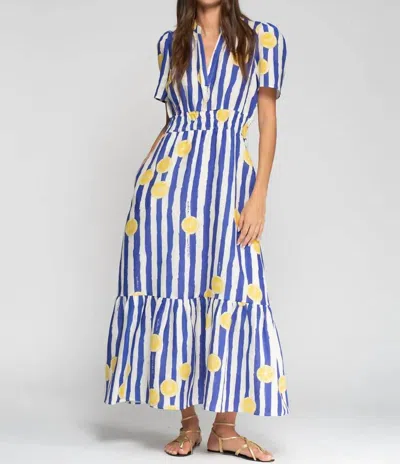 Vilagallo Susie Lemon Striped Maxi Dress In Lemonade Print In Multi