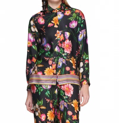 Vilagallo Tea Long Sleeve Shirt In Black Floral Estampado In Multi