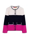 Vilagallo The Knitted Cardigan In Ecru & Navy In Multi