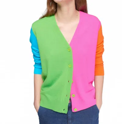 Vilagallo Theresa Cardigan In Beige Green Lilac In Multi