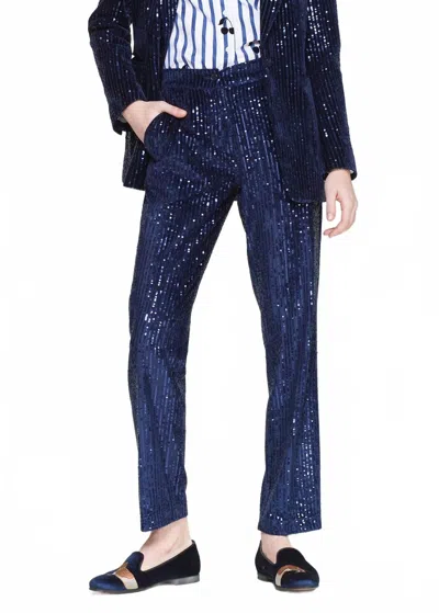 Vilagallo Tiffany Sequin Straight Pants In Navy In Blue