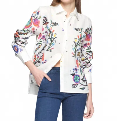 Vilagallo Tree Of Life Linen Shirt In White
