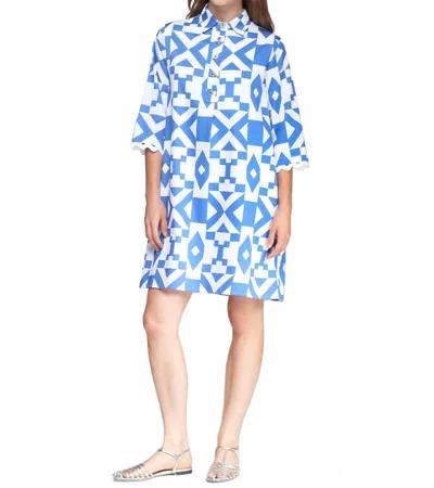 Vilagallo Tyanna Mini Dress In Blue And White Geometric Print In Multi