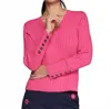 Vilagallo Cuello Jersey V Neck Ribbed Top In Canale Pink In Multi