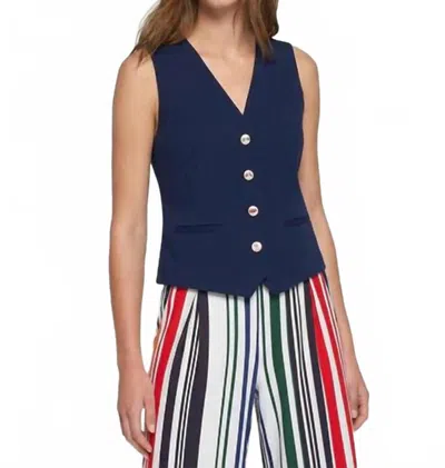 Vilagallo V-neck Button Down Vest In Navy Blue