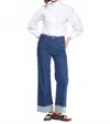 Vilagallo Wide Leg Cuffed Pant In Denim In Multi