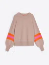 Vilagallo Women's Balloon Sleeve Stripe Sweater In Tan In Neutral