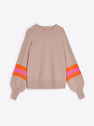 Vilagallo Women's Balloon Sleeve Stripe Sweater In Tan In Neutral