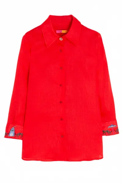 Vilagallo Women's Blanca Embroidered Shirt In Coral In Red