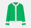 Vilagallo Women's Button Front Cardigan In Green & Ecru In Multi