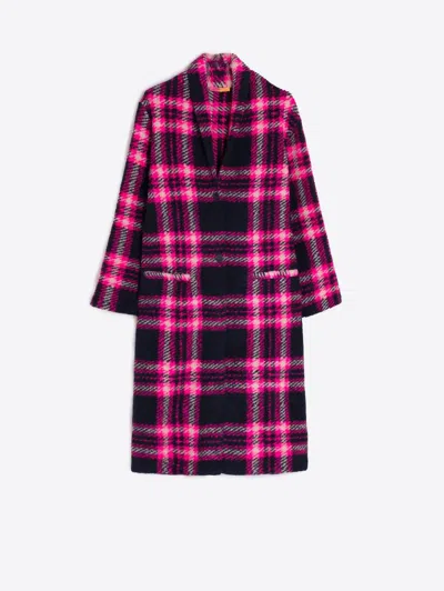 Vilagallo Women's Claudia Coat In Navy/pink Plaid