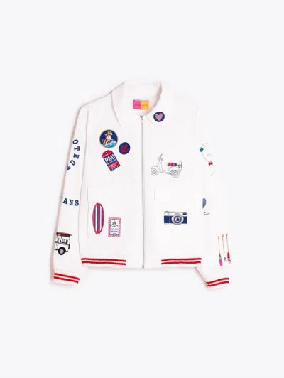 Vilagallo Women's Embroidered Bomber Jacket In White Surf