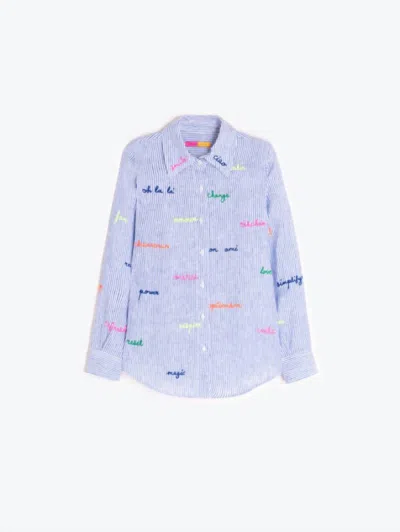 Vilagallo Women's Embroidery Shirt In Blue/white Stripe In Multi