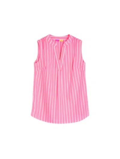 Vilagallo Women Fiorella Sleeveless Poplin Top In Pink/ White Stripe