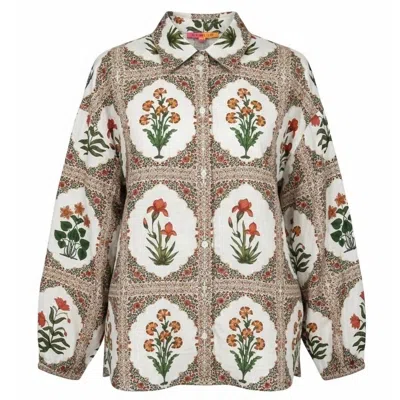 Vilagallo Women's Floral Print Button Up Shirt In Beige In Brown