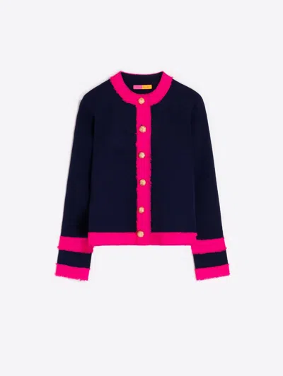 Vilagallo Women's Knitwear Cardigan Bicolor In Navy/pink