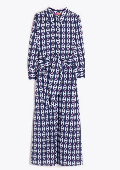 Vilagallo Women's Link Print Shirt Dress In Blue In Multi