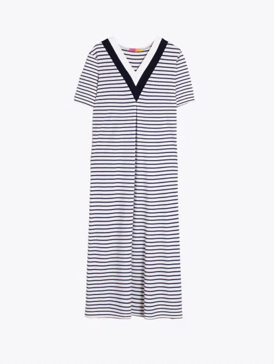 Vilagallo Women's Long Striped Dress In Navy And White In Multi