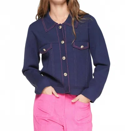 Vilagallo Women's Pespunte Vaquero Punto Cardigan In Navy Pink In Blue