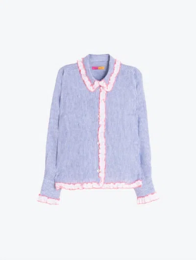 Vilagallo Women's Ruffles Shirt In Blue/white Stripe In Purple