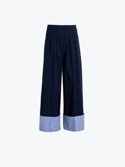 Vilagallo Women's Striped Cuffs Trousers In Navy In Blue
