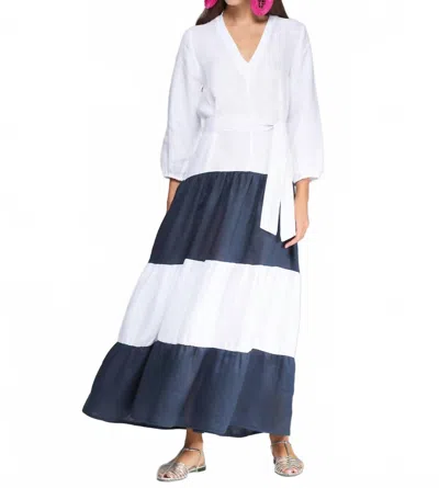 Vilagallo Women's Striped Linen Dress In White/navy | ModeSens