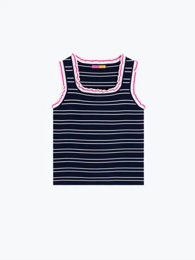 Vilagallo Women's Striped Punch Top In Navy Blue