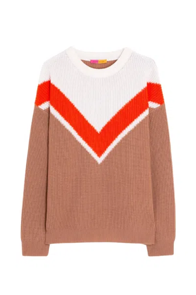 Vilagallo Women's V-ribbed Round Neck Sweater In Beige In Brown