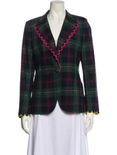 Pre-owned Vilagallo Wool Plaid Print Blazer In Green