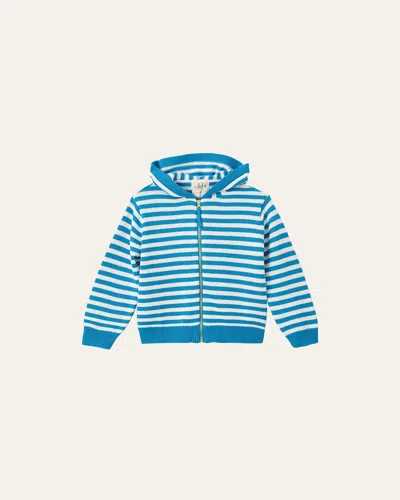 Vild - House Of Little Kid's Hooded Cotton Cardigan In Blue / Ecru Stripe