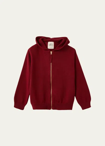 Vild - House Of Little Kid's Hooded Cotton Cardigan In Red Jasper