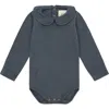 Vild House Of Little Kids'  Ls Organic Cotton Collared Bodysuit In Blue Stone-palmetto Plant Dye