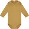 Vild House Of Little Kids'  Ls Organic Cotton Collared Bodysuit In Clever Camel