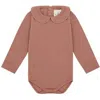 Vild House Of Little Ls Organic Cotton Collared Bodysuit In Pink Clay-beetroot Plant Dye