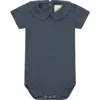 Vild House Of Little Ss Organic Cotton Collared Bodysuit In Blue Stone-palmetto Plant Dye