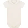 Vild House Of Little Kids'  Ss Organic Cotton Collared Bodysuit In Ecru-no Dye