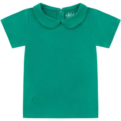 Vild House Of Little Kids'  Ss Organic Cotton Collared Shirt In Happy Green