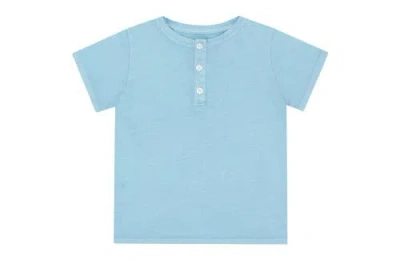 Vild House Of Little Kids'  Ss Organic Cotton Henley T-shirt In Ice Blue-natural Mineral Dye