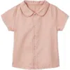 Vild House Of Little Kids'  Ss Organic Cotton Woven Peter Pan Collared Shirt In Pink Quartz